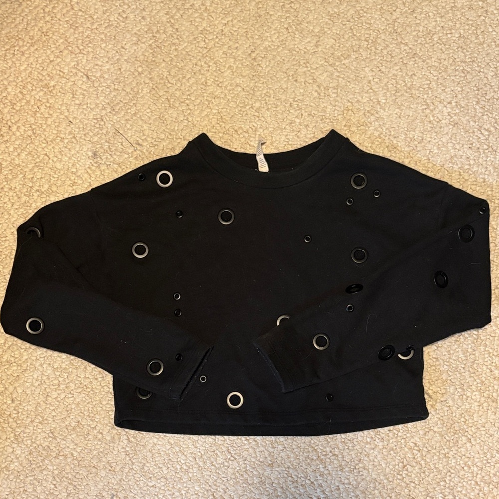 ALO Yoga Black Sweater with Eyelet Details - Picture 2 of 3